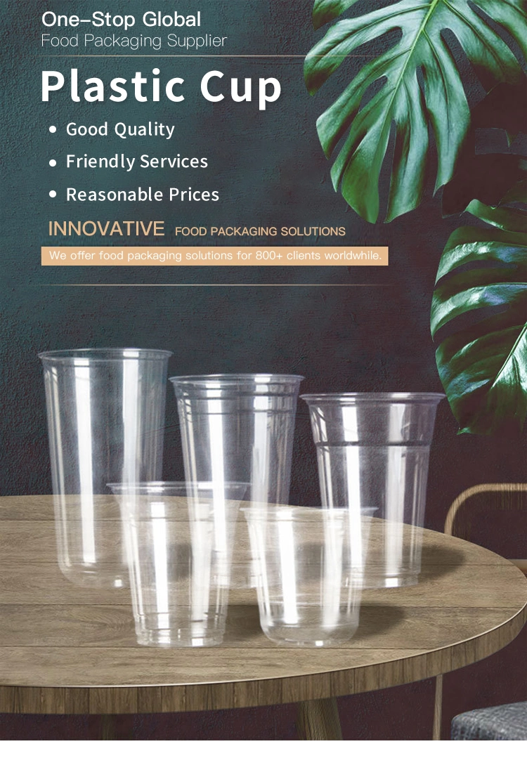 Custom Clear 12, 16, 20, 24oz PP/Pet/PLA Transparent Disposable Plastic Cup with Lids