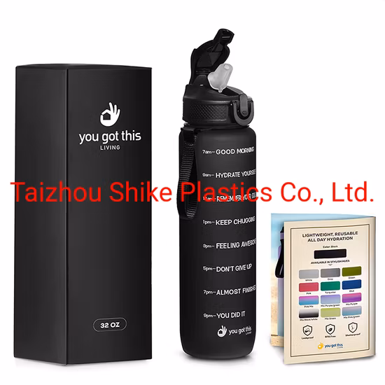 フィットネスタイムメーカー Tritan Sk PC BPA フリープラスチックプロテインカスタムロゴ 32 オンス 1000 ミリリットル 1L スポーツモチベーションウォーターボトル