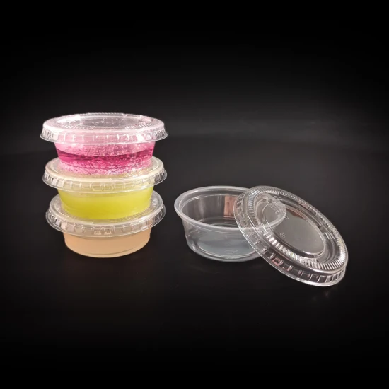 2オンスのトール透明プラスチック使い捨てカップ、蓋付き、スフレカップ、ゼリーカップ、ペット用蓋付きPPスフレ調味料カップ